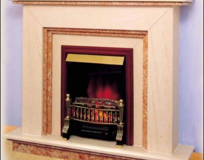 Cátia 2 cores Lareira decorativa em pedra moca creme e encarnado Negrais aqui apresentada com o aparelho eléctrico 234